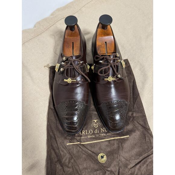 Carlo di Nuzzo Shoes Mens Size 9 Brown Ostrich Cap Toe Dress Oxford Made Italy main image 8